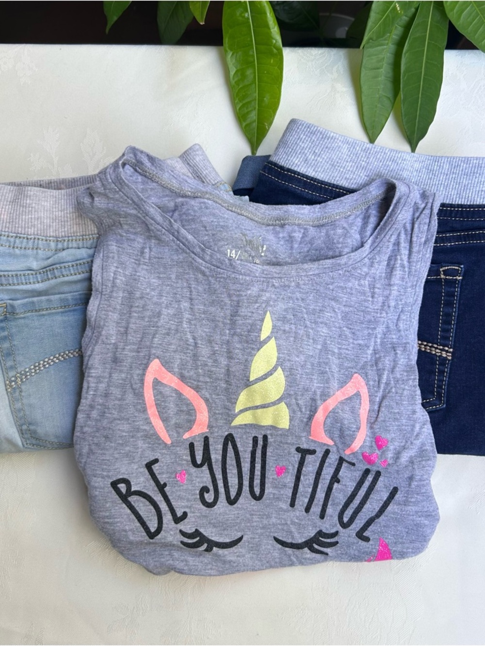 Justice Girls Lot of 2 Cuffed Jean Shorts & Gray Tank Top Size 16 Plus